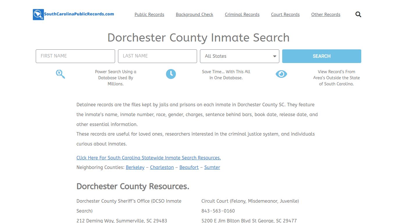 Dorchester County Inmate Search - DCSO Current & Past Jail Records